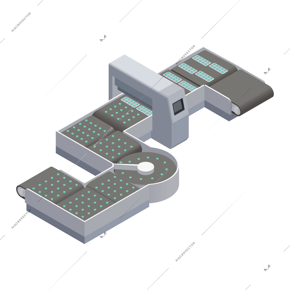 Production with automated pipeline conveyor object vector illustration