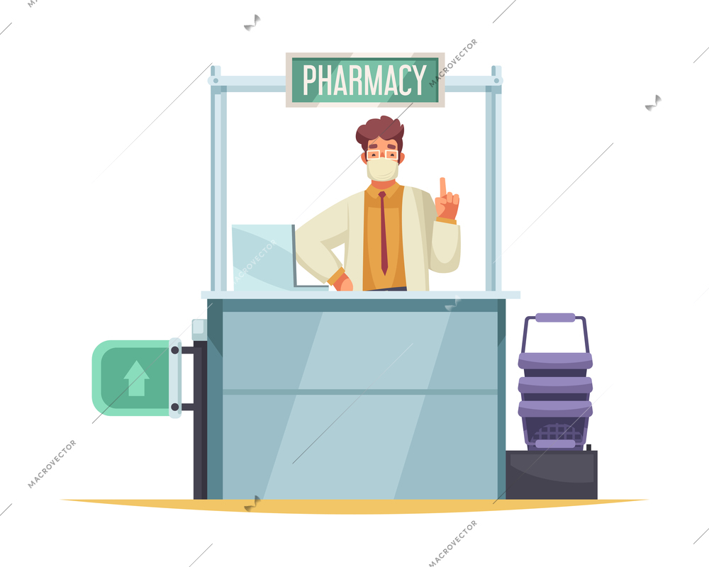 Pharmacy concept with medicine symbols flat vector illustration