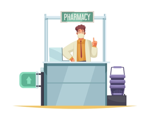 Pharmacy concept with medicine symbols flat vector illustration