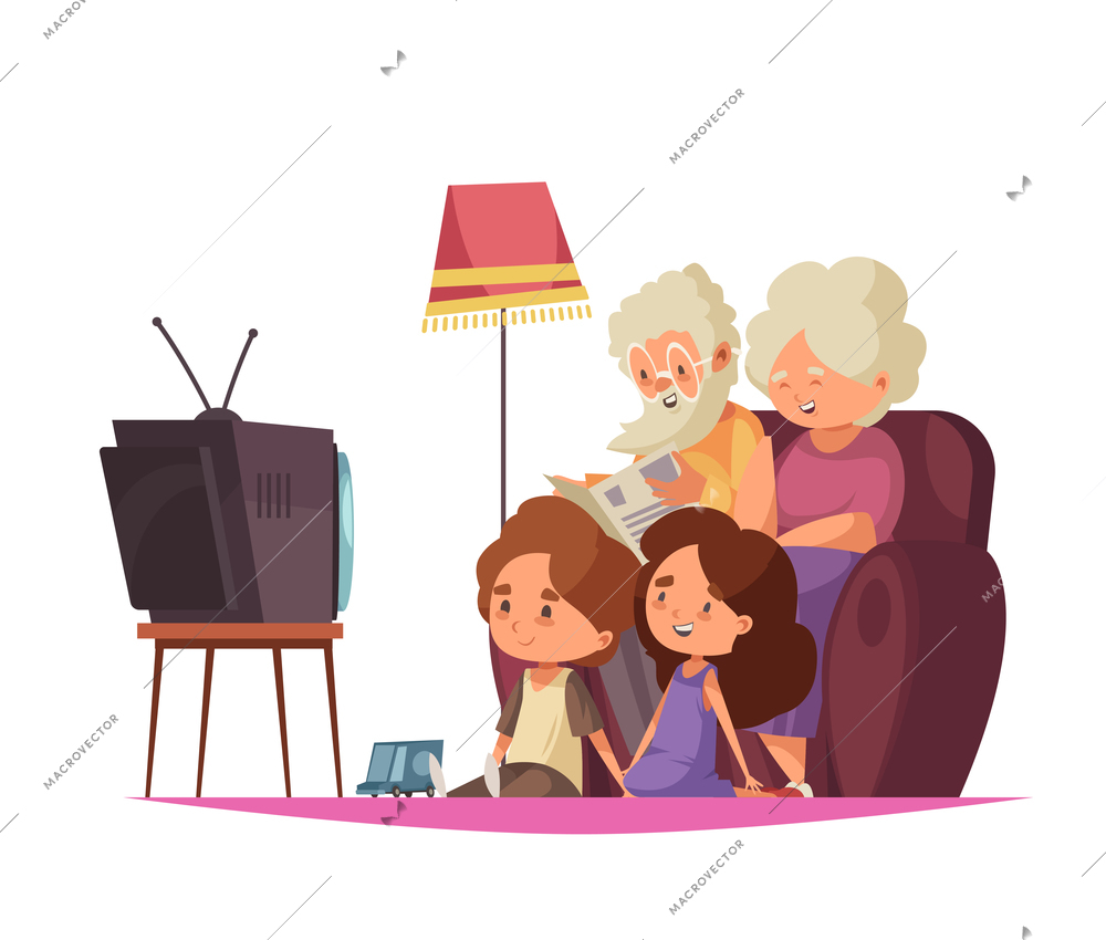 Grandma and grandpa concept with leisure and pastime symbols flat vector illustration