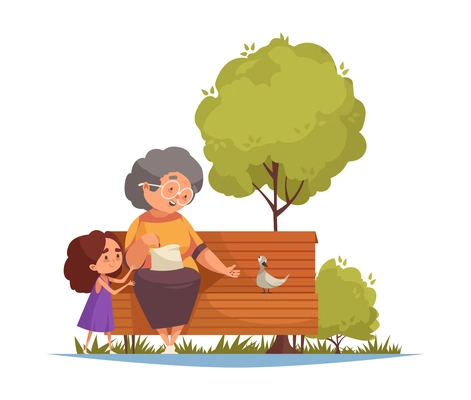 Grandma concept with leisure and pastime symbols flat vector illustration
