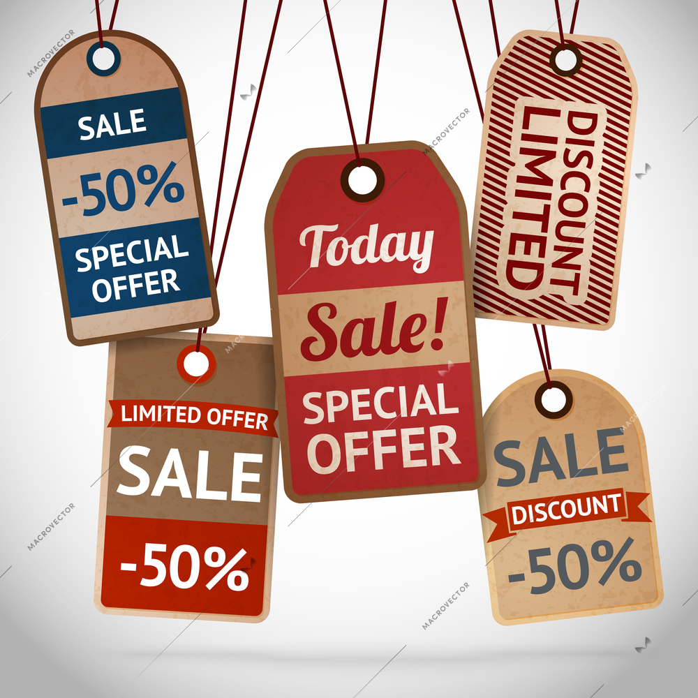 Collection of discount cardboard sale labels vector illustration