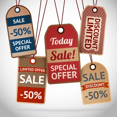 Collection of discount cardboard sale labels vector illustration