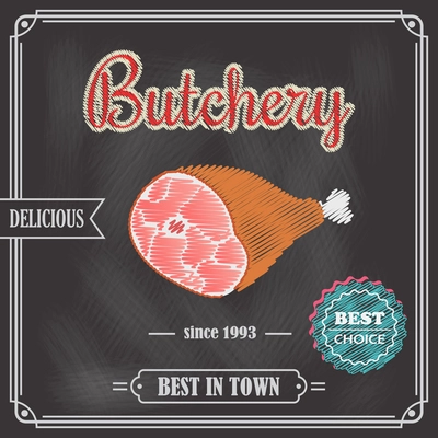 Delicious best choice raw meat chalkboard poster vector illustration.