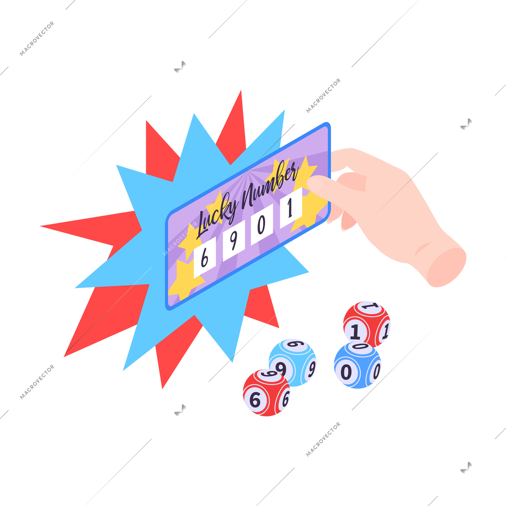 Isometric fortune lottery with happy winners vector illustration