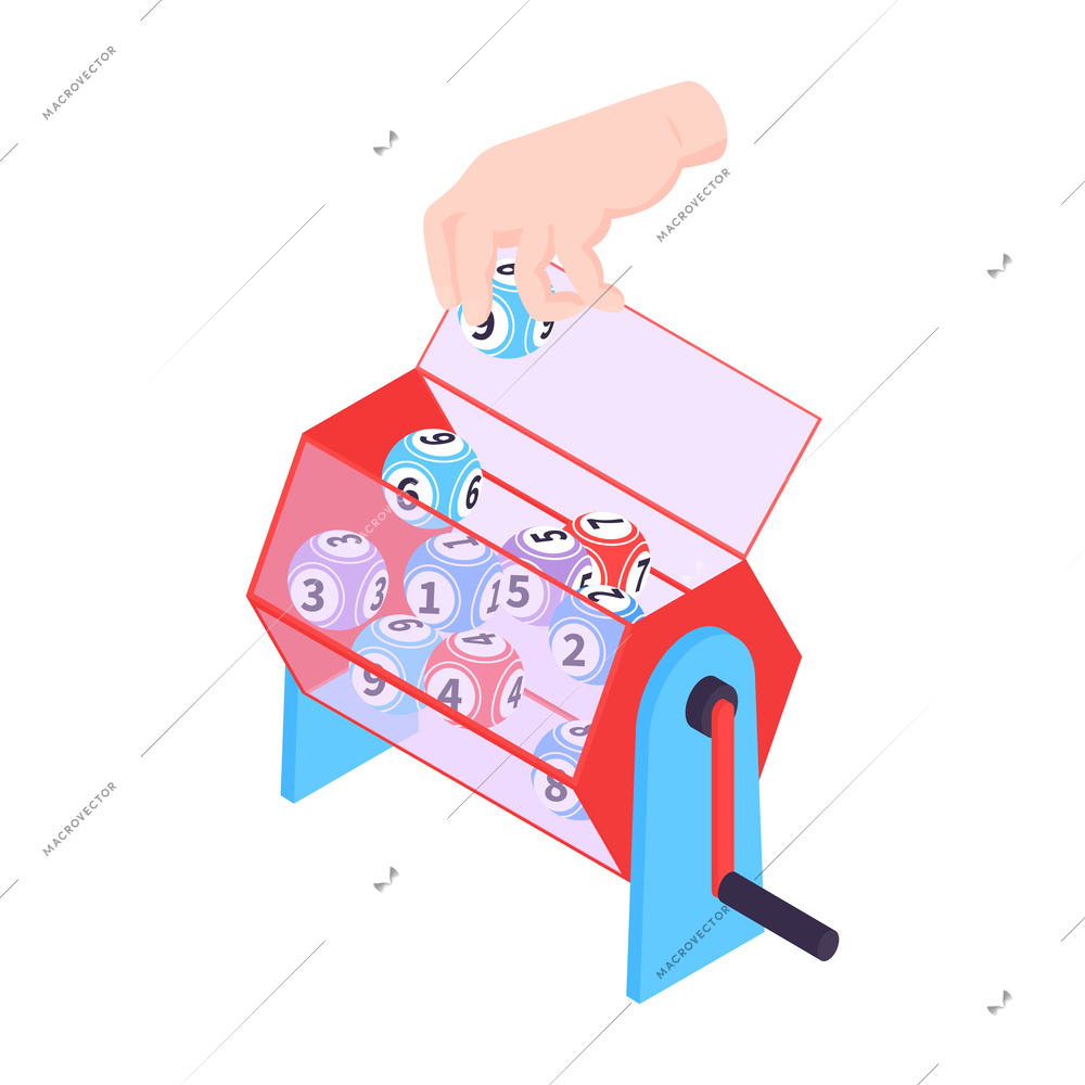 Isometric fortune lottery with raffle tickets chips vector illustration