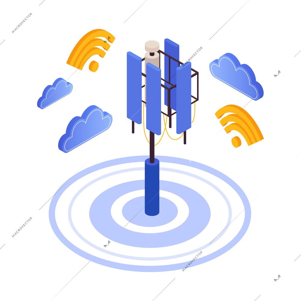 Isometric 5g internet color wireless gadgets vector illustration