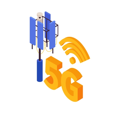 Isometric 5g internet color wireless with antenna symbols vector illustration