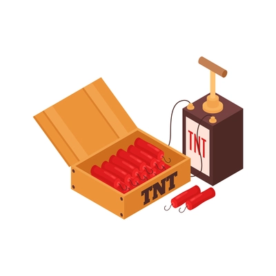 Isometric gold mining rush with explosives vector illustration