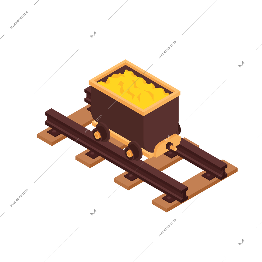 Isometric gold mining rush with isolated gold carriage vector illustration