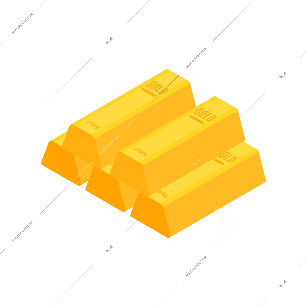 Isometric gold mining rush with isolated gold bars vector illustration