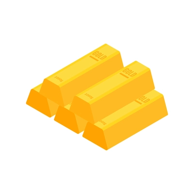 Isometric gold mining rush with isolated gold bars vector illustration