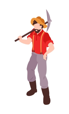 Isometric gold mining rush with character of miner vector illustration