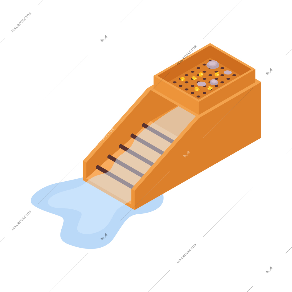 Isometric gold mining rush with gold vector illustration