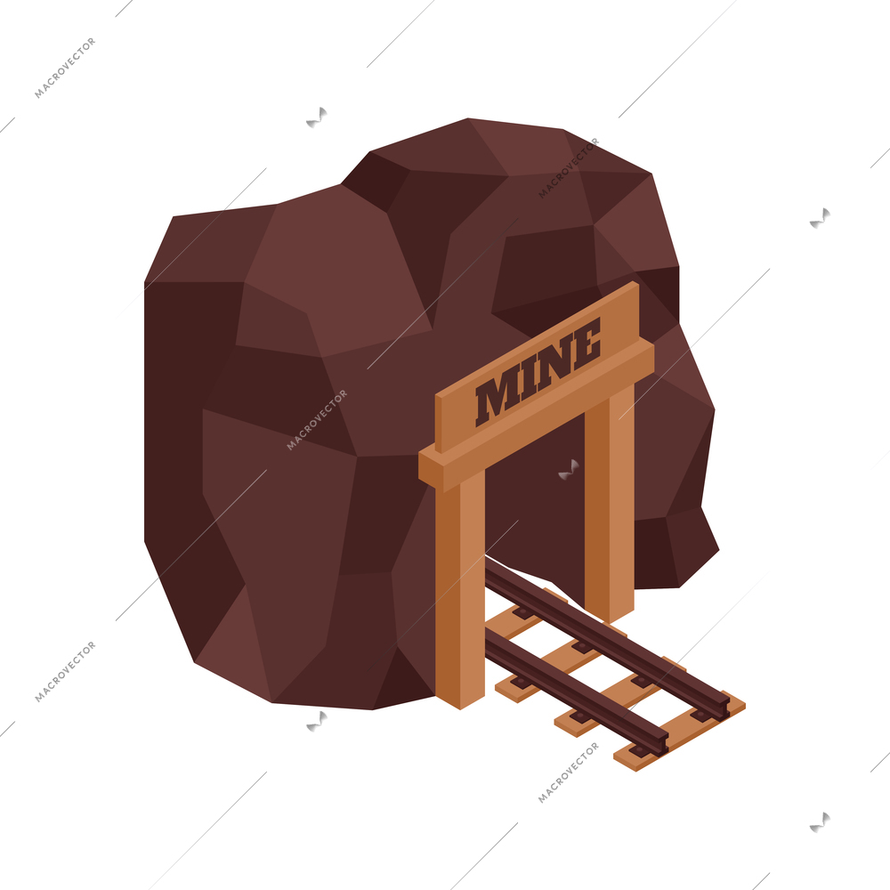 Isometric gold mining rush with mine image vector illustration