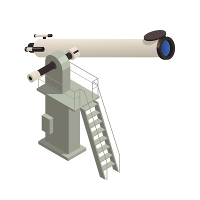 Isometric astronomy telescope with research symbols 3d vector illustration
