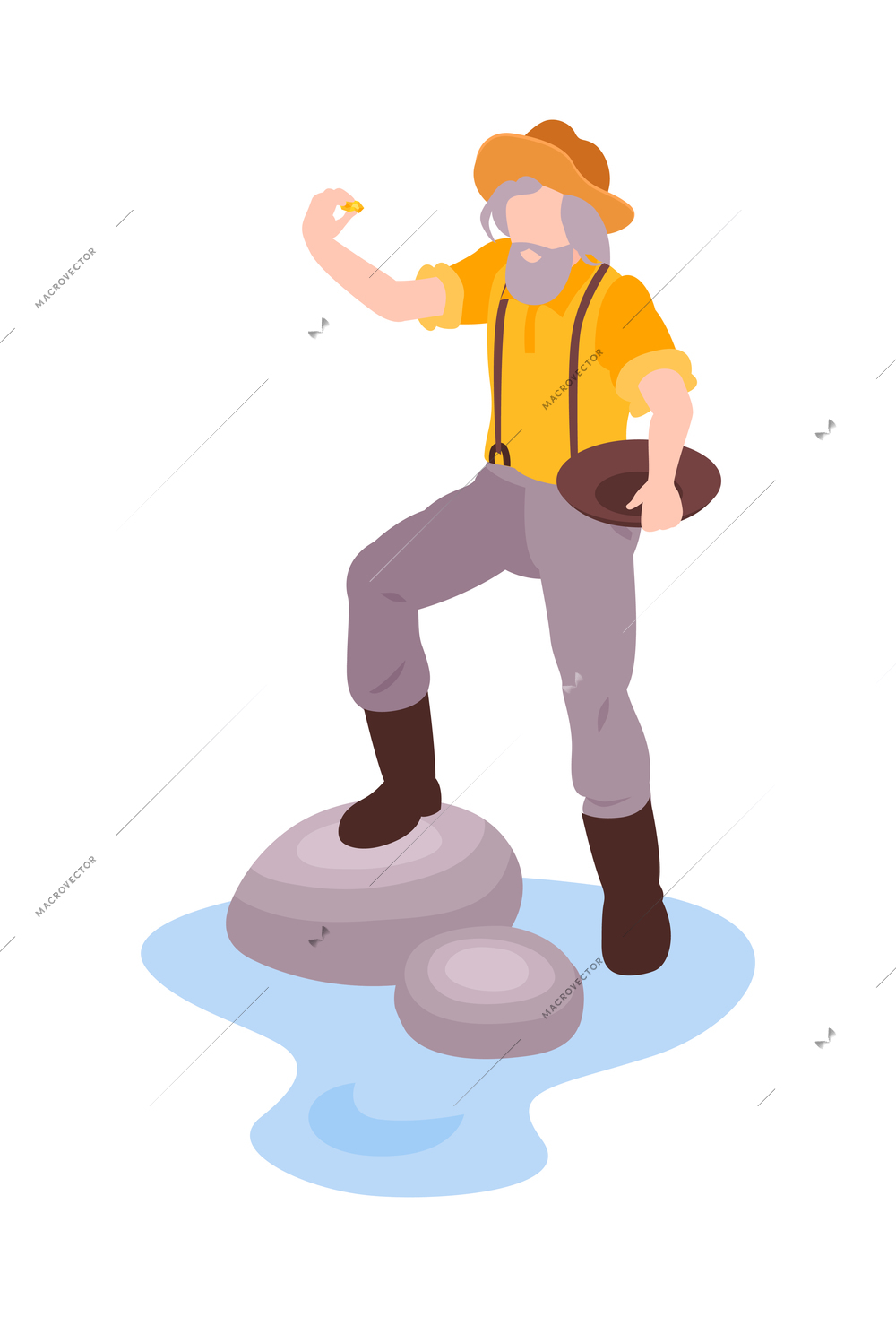 Isometric gold mining rush with characters of miners vector illustration