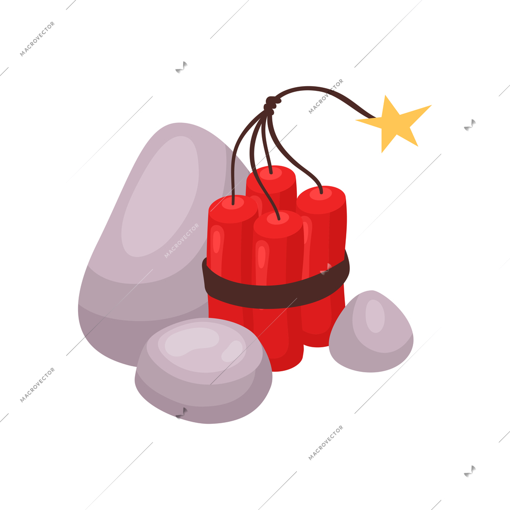 Isometric mining rush with explosives usage vector illustration