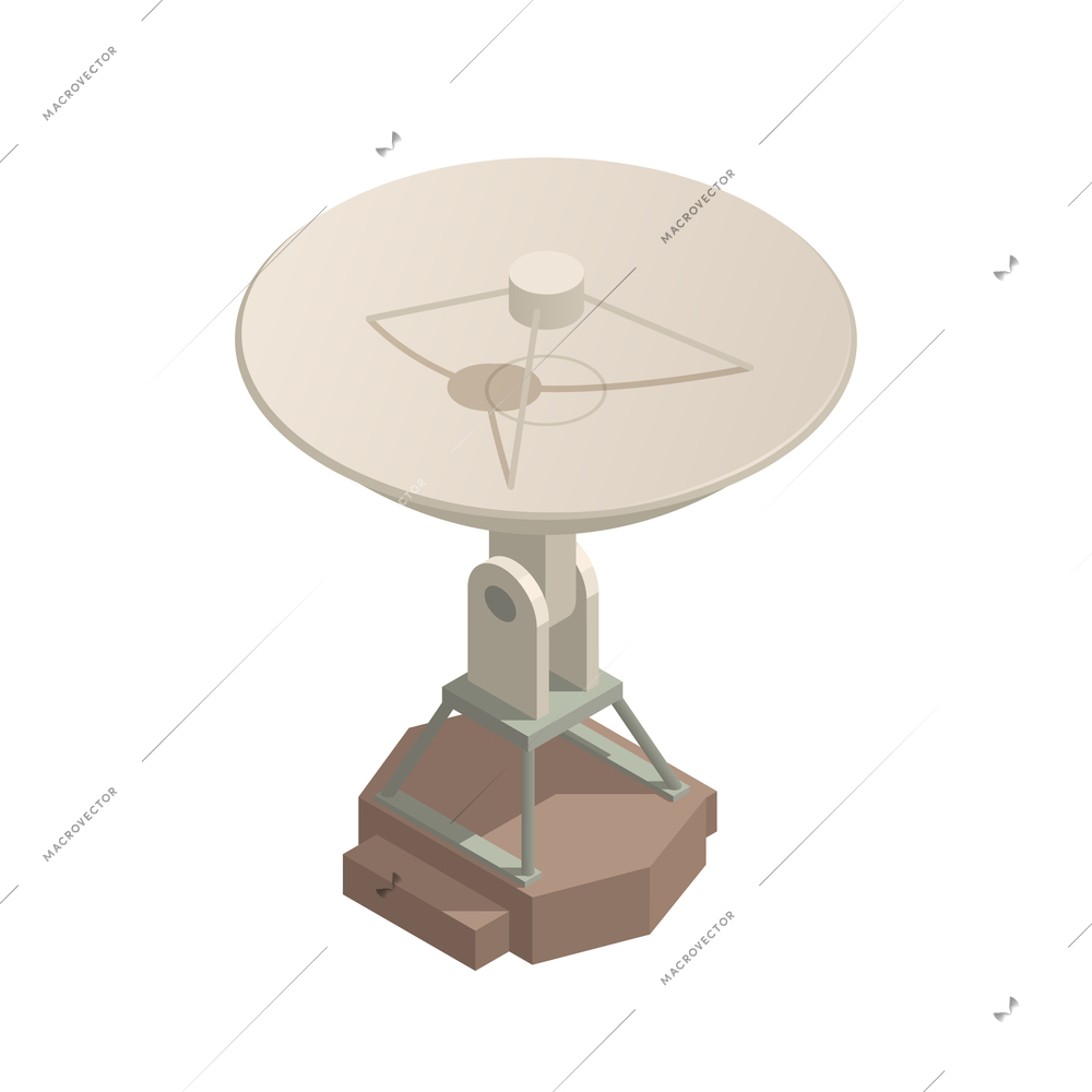 Isometric astronomy antenna with research symbols 3d vector illustration