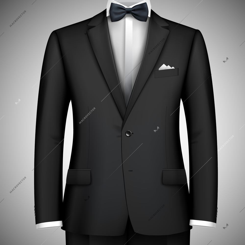 Black premium style boss businessman classic suit tuxedo poster with shirt and bow tie vector illustration