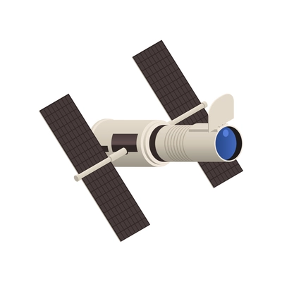 Isometric satellite with astronomy research symbols 3d vector illustration