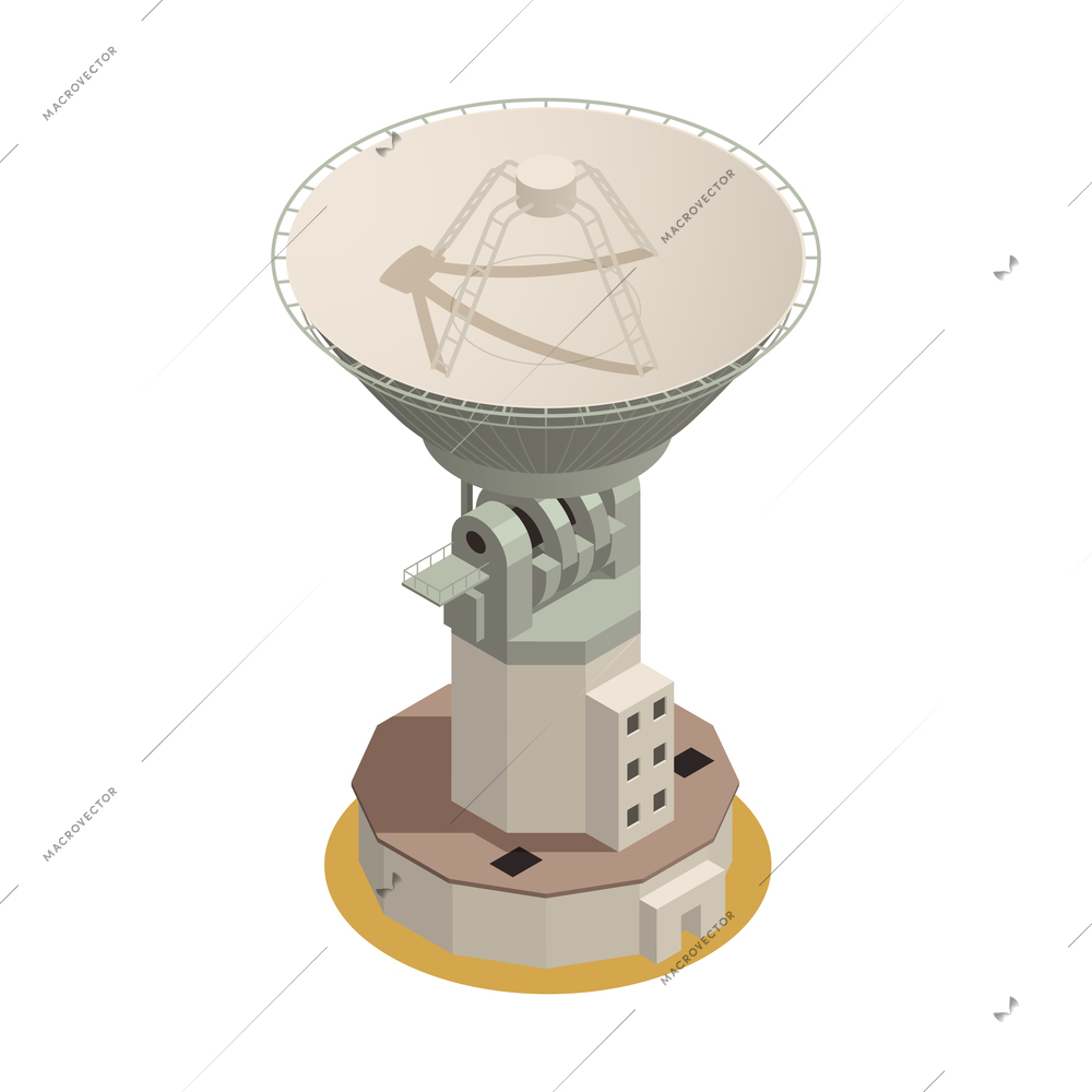 Isometric astronomy equipment with research symbols 3d vector illustration