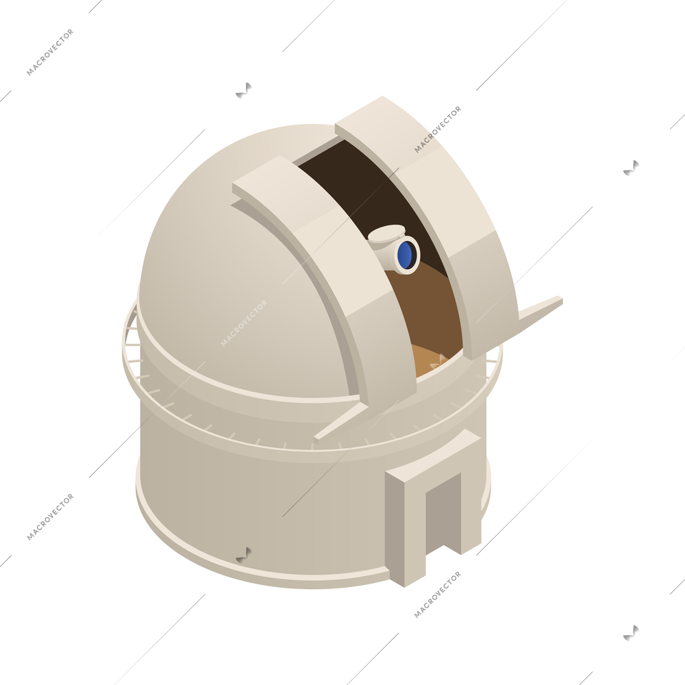 Isometric astronomy telescope with research symbols 3d vector illustration