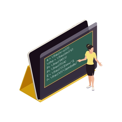 Homeschooling isometric with teacher at online lessons 3d vector illustration