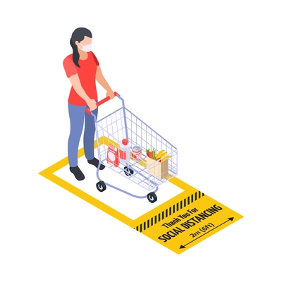 Social distancing in public areas during pandemic isometric vector illustration