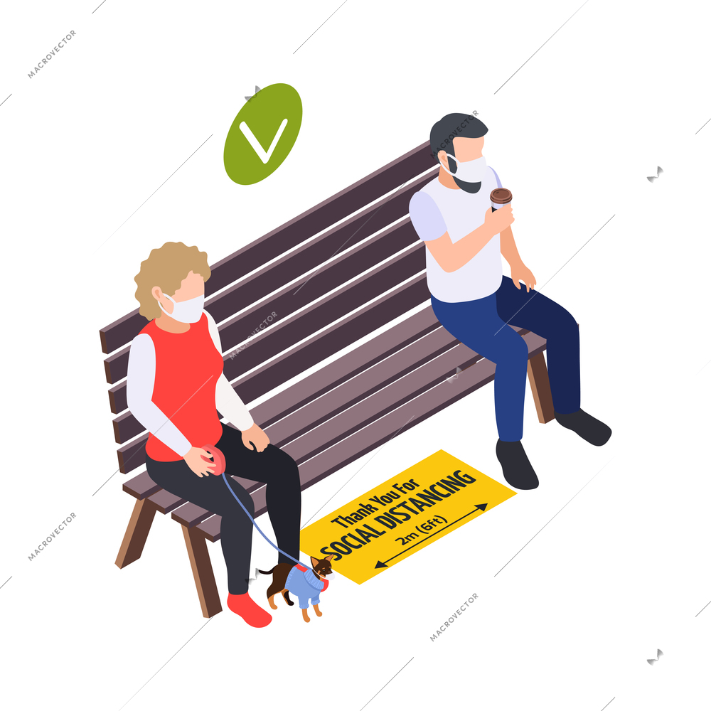 Social distancing in public areas during pandemic isometric vector illustration