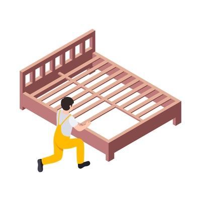 Handcraft furniture production isometric maker engaged in assembly isolated vector illustration