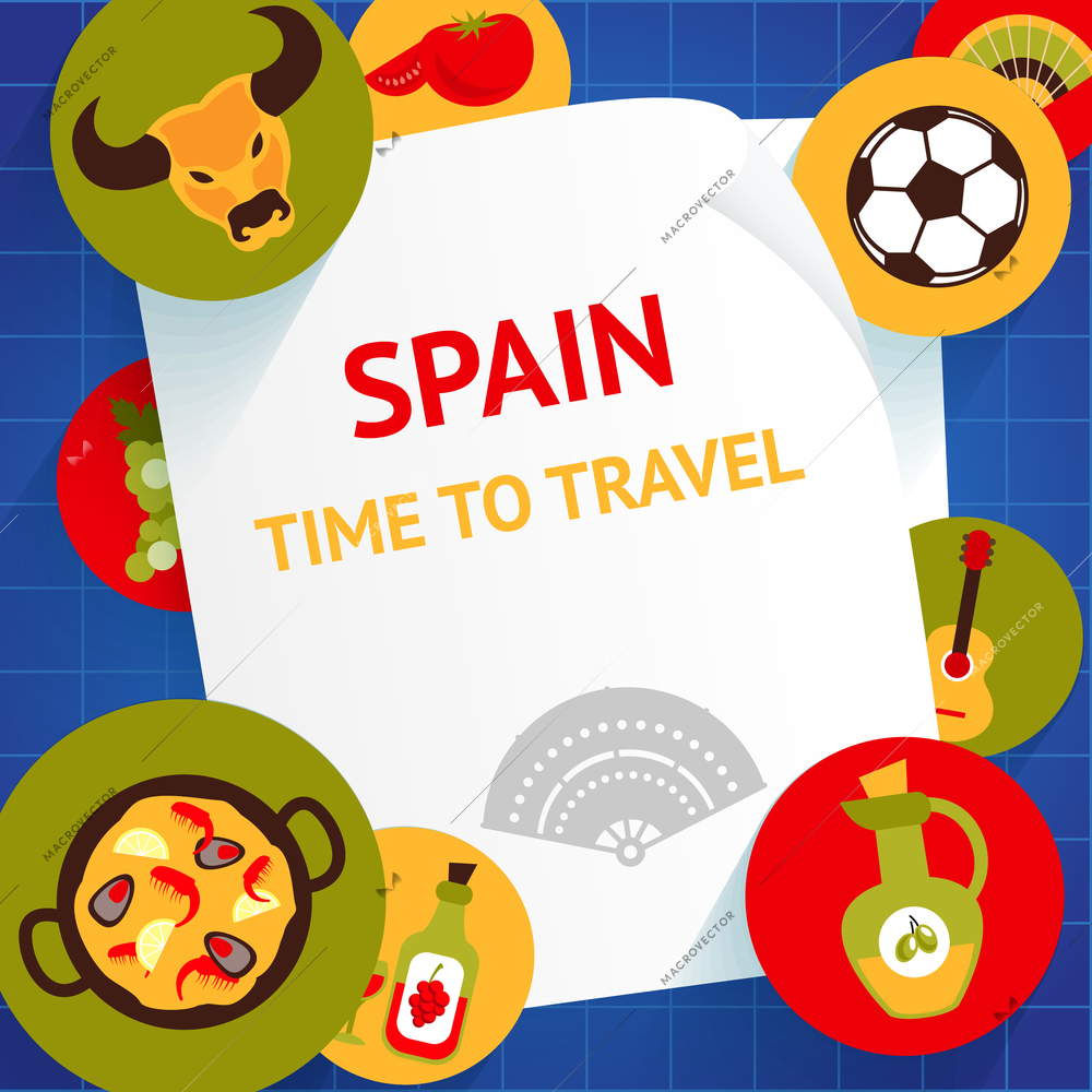 Spain travel tourist attractions time to travel background template vector illustration