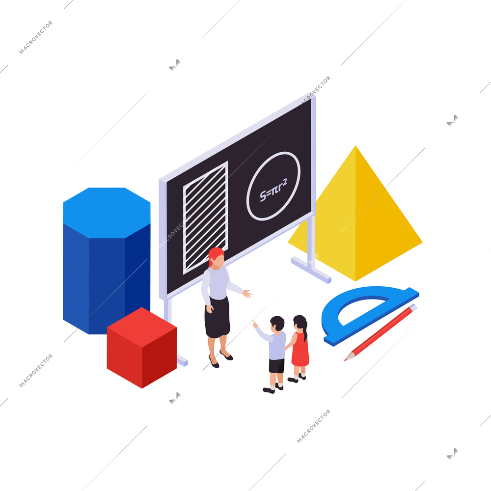 STEM education with maths and science isometric symbols vector illustration