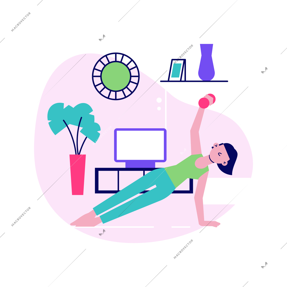 Workout yoga home flat design with lifting vector illustration