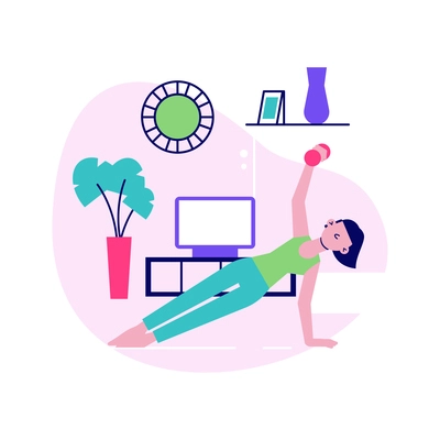 Workout yoga home flat design with lifting vector illustration