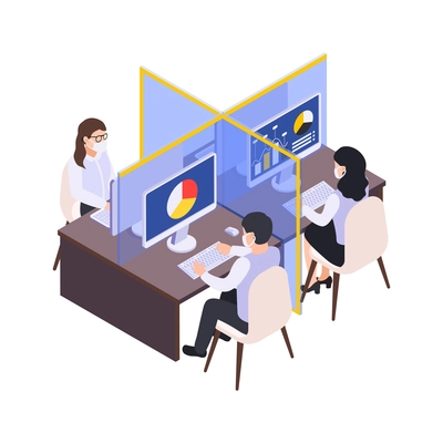 Social distancing for people in public areas isometric vector illustration