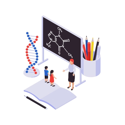 STEM education isometric science and knowledge symbols vector illustration