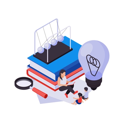 STEM education isometric science and knowledge symbols books vector illustration