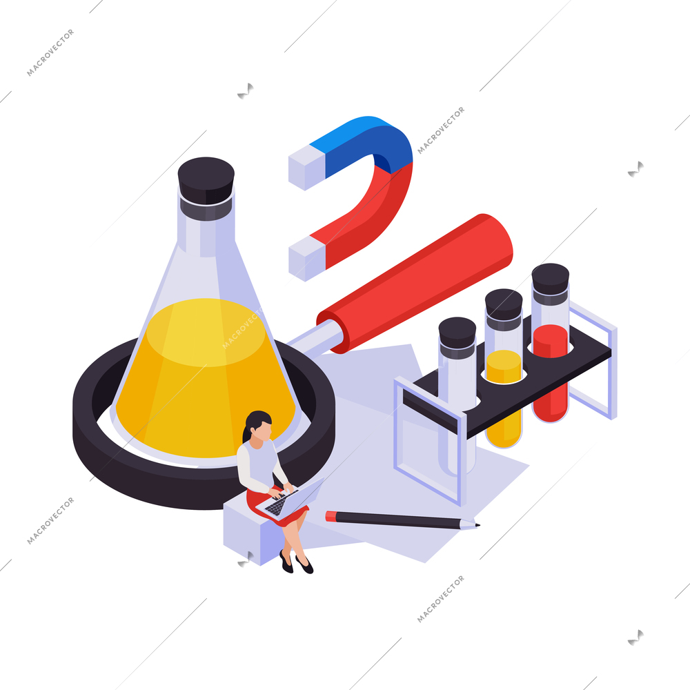 STEM education isometric science and knowledge symbols vector illustration