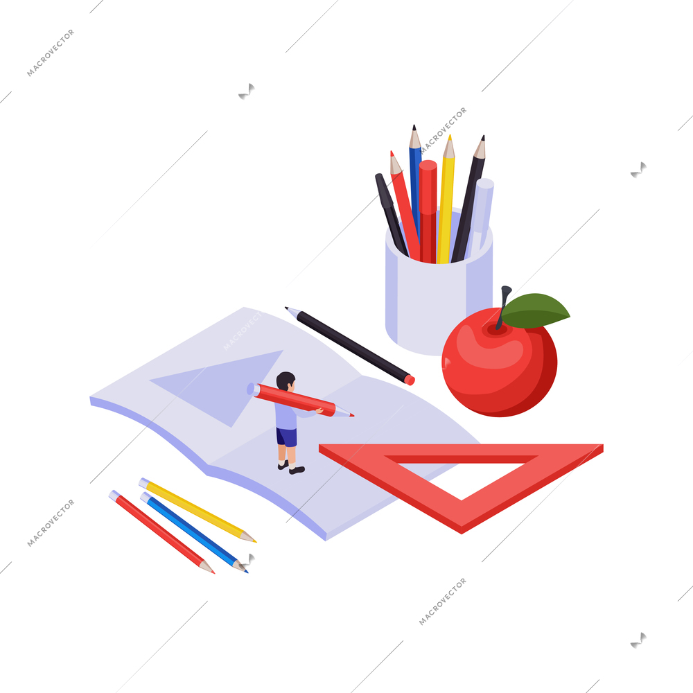 STEM education isometric science and knowledge symbols vector illustration