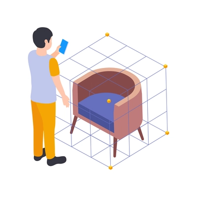 Furniture production isometric maker engaged in process of design isolated vector illustration