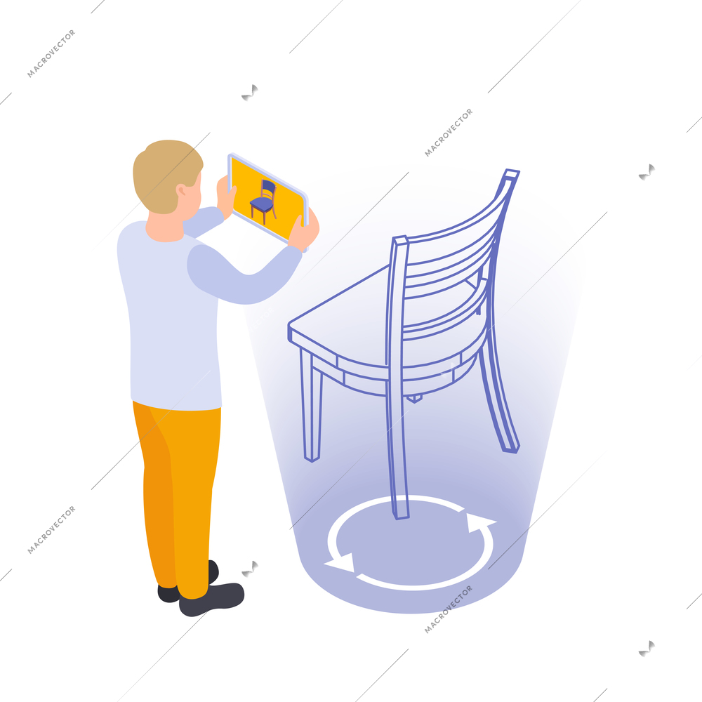 Furniture production isometric maker engaged in process of design isolated vector illustration