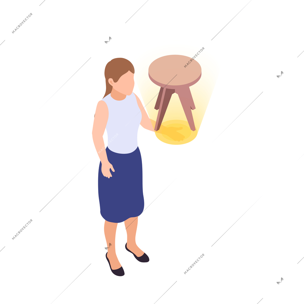 Handcraft furniture production isometric maker engaged in process of assembly isolated vector illustration