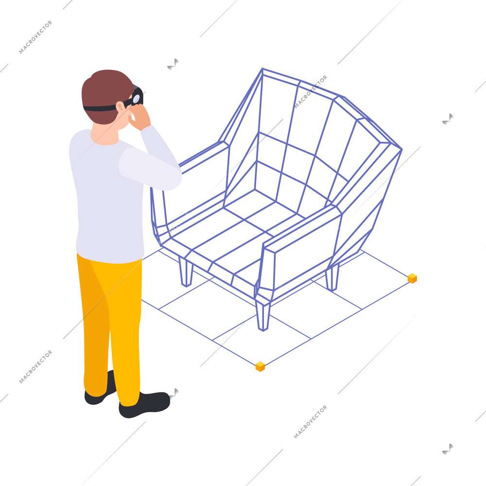 Handcraft furniture production isometric maker engaged in process of design isolated vector illustration