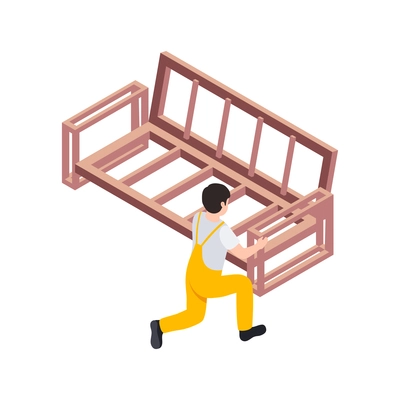 Handcraft furniture production isometric process of assembly isolated vector illustration