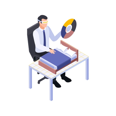 Furniture production isometric maker engaged in process of design vector illustration