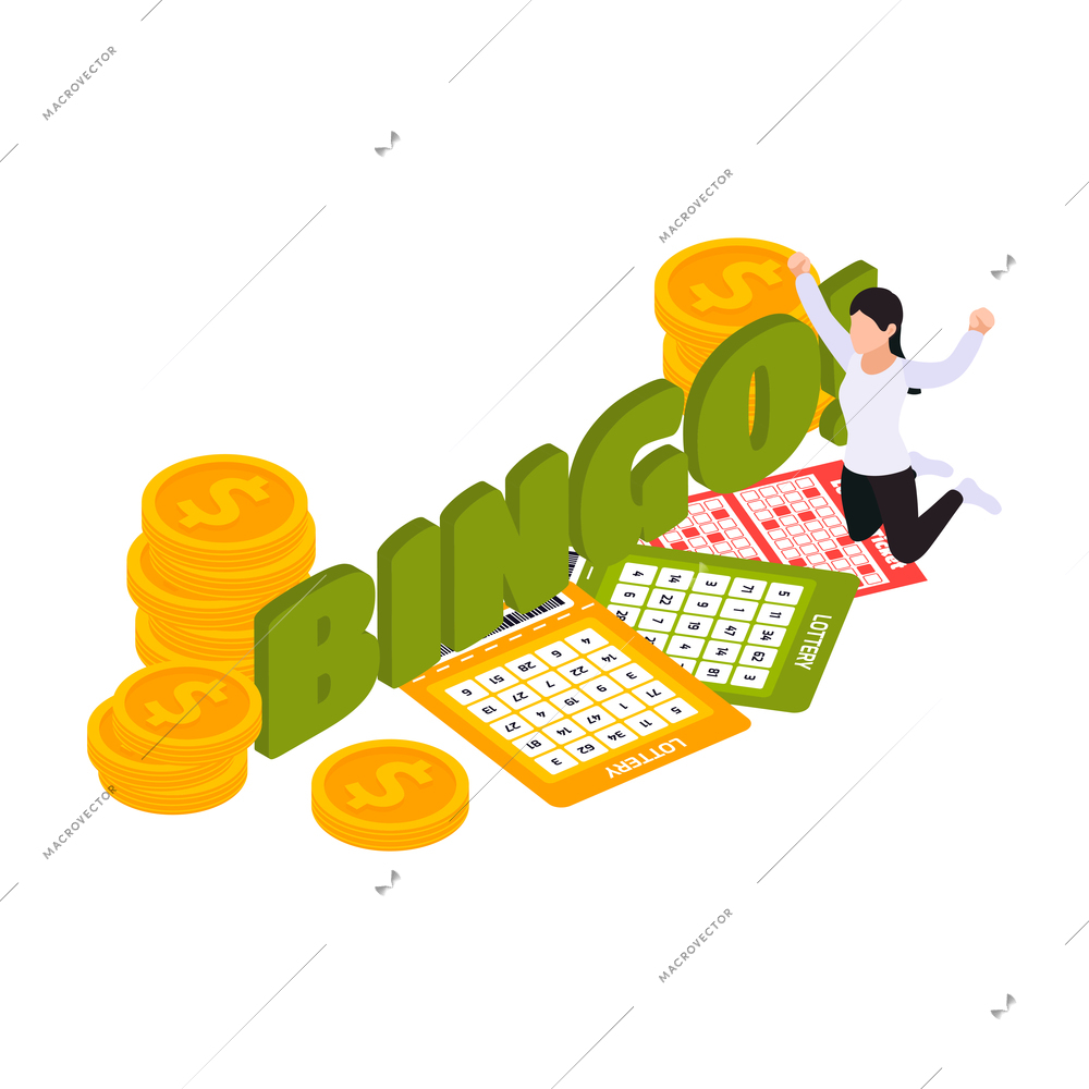 Lottery isometric with scratching cards and lottery tickets vector illustration