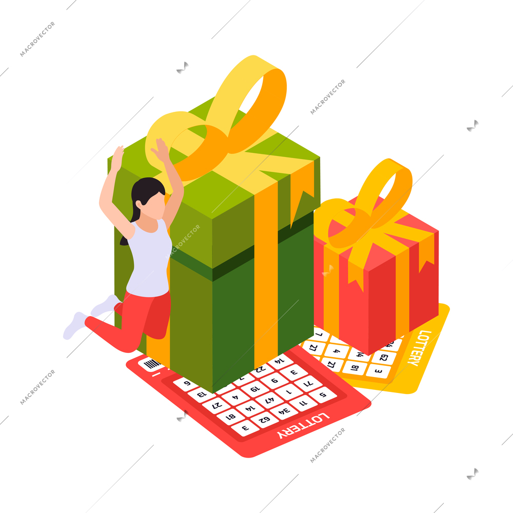 Lottery isometric with scratching cards and lottery tickets vector illustration