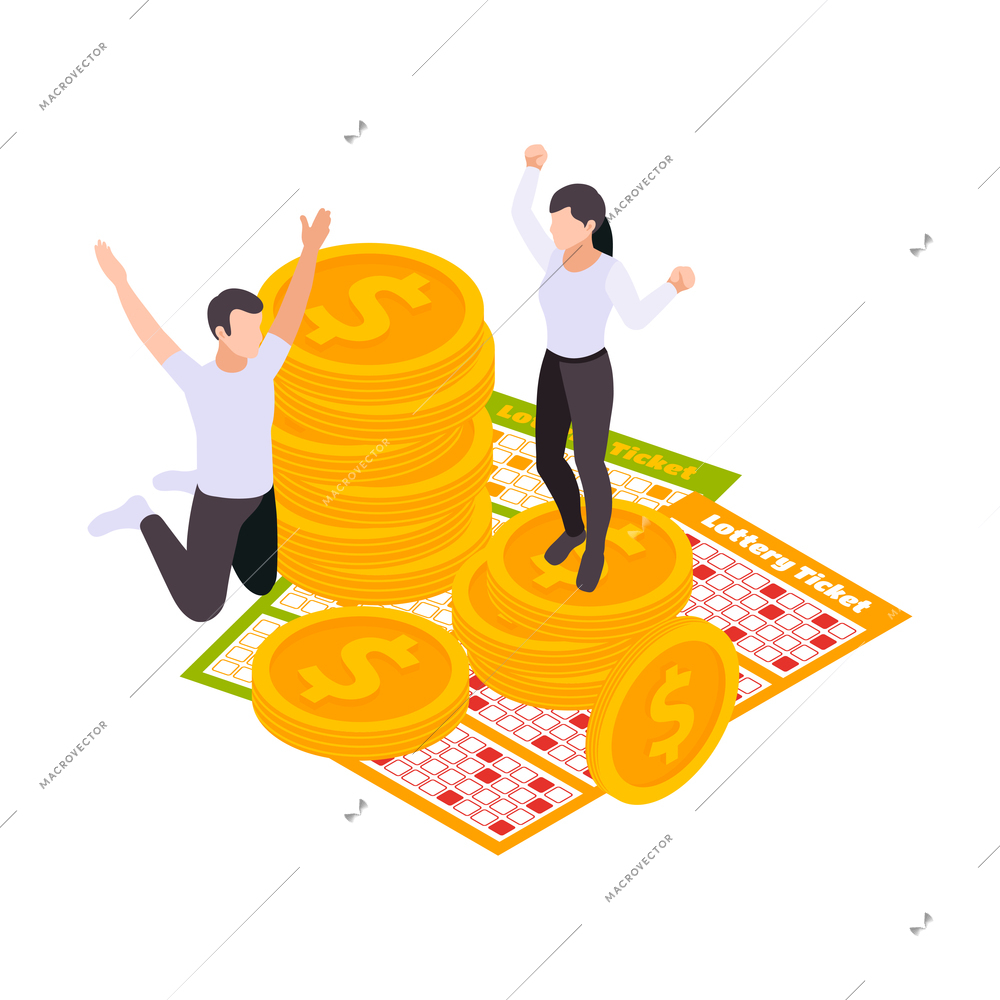 Lottery isometric with scratching cards and lottery tickets vector illustration