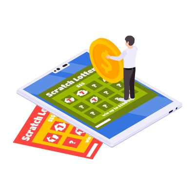 Lottery isometric with scratching cards and lottery tickets vector illustration